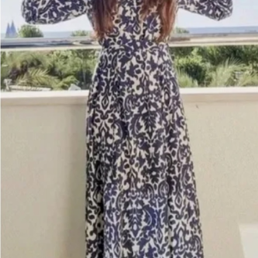 Zara Navy and White Floral Maxi Dress
